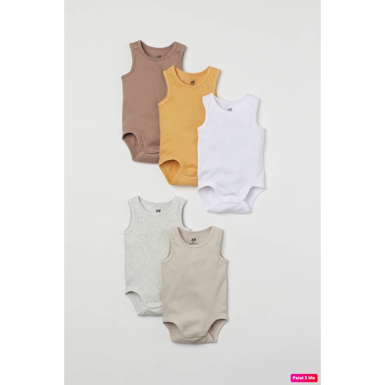 Set 5 bodysuits không tay bé sơ sinh, tone vàng, xám, trắng, Hờ mờ US săn SALE