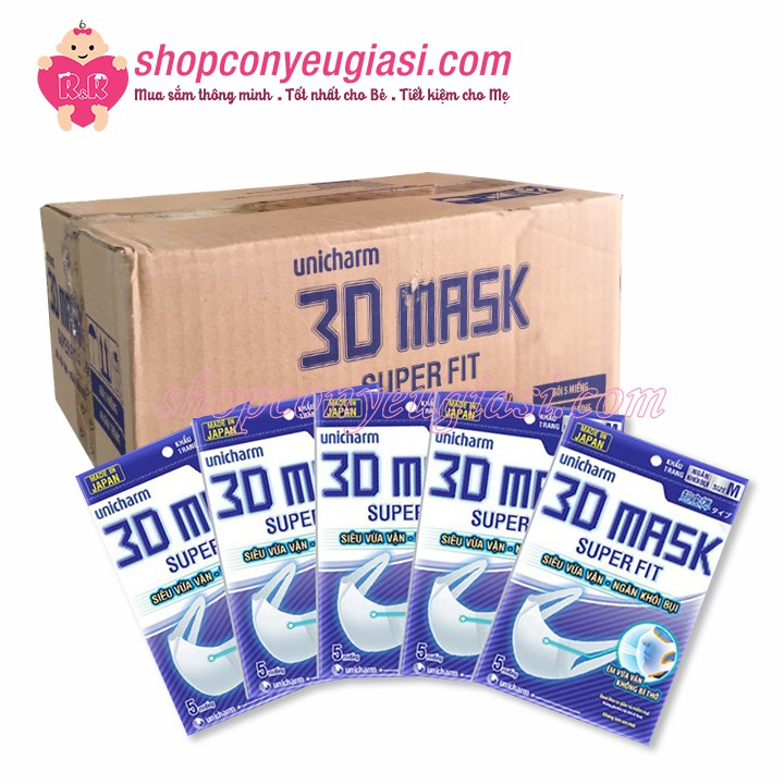 [Hộp] Khẩu Trang Unicharm 3D Mask Superfit Ngăn Khói Bụi 48 Gói/Hộp