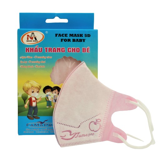 [COMBO 4 HỘP] Khẩu trang y tế 3 lớp kháng khuẩn trẻ em Famapro 5D BABY QUAI THUN Hộp 10 cái