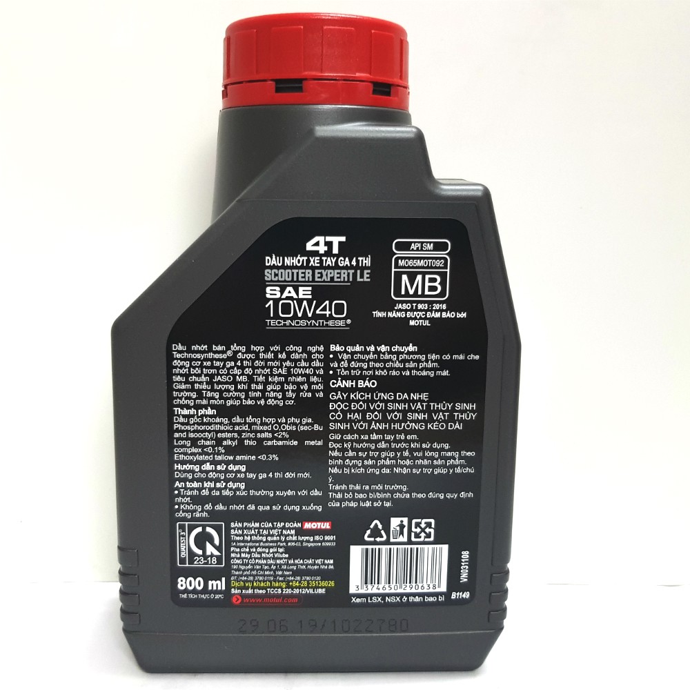 NHỚT XE TAY GA CAO CẤP MOTUL EXPERT LE 800ML