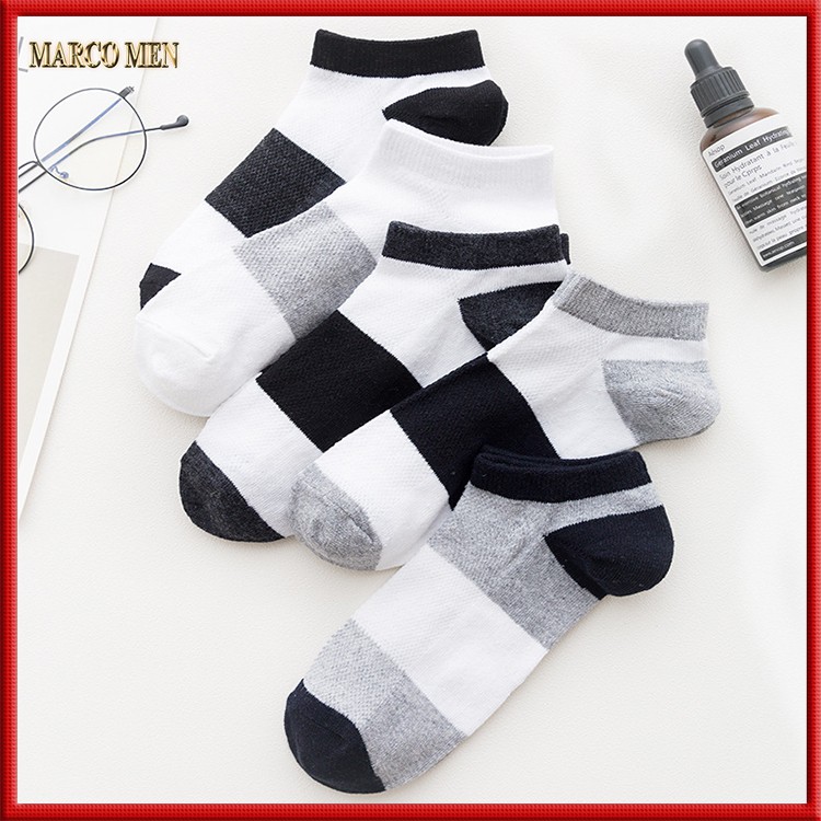 Tất nam cổ ngắn phối màu thời trang chất cotton cao cấp