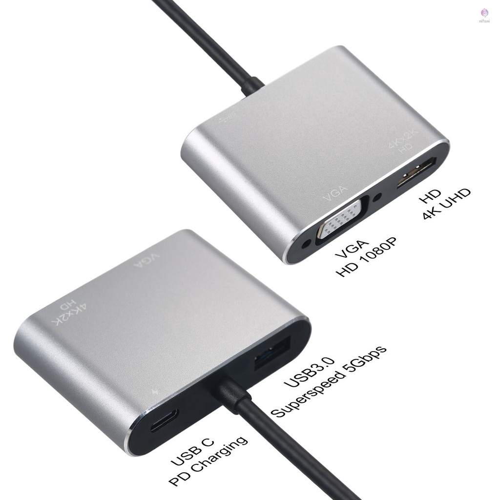 Hub Type C 4 trong 1 Cổng chuyển đổi HUB USB Type-C to HDMI/VGA/USB 3.0/PD Type-C hỗ trợ 4K