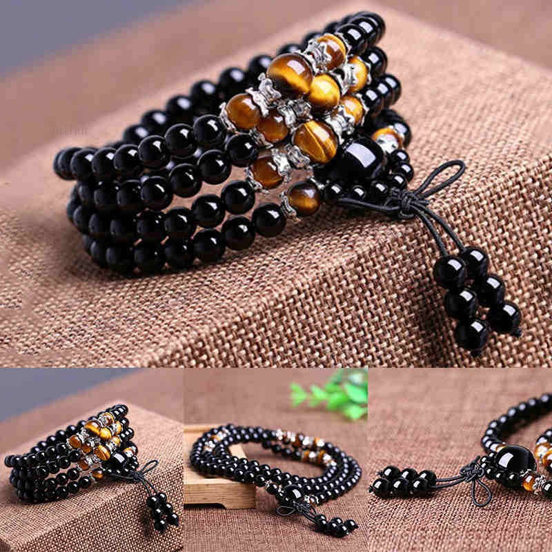 Vòng tay chuỗi hạt 108 hạt đá Obsidian cỡ 6mm