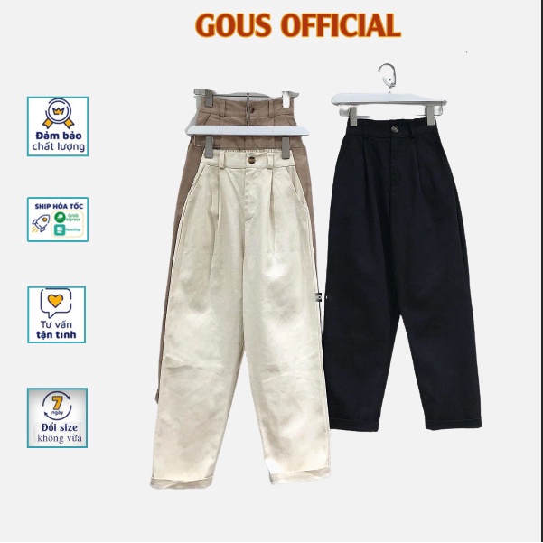 Quần Baggy Nữ Trơn Ống Suông Quần Kaki Cạp Cao Lưng Chun Co Giãn Trẻ Trung Năng Động NESE 3 Màu Đen Be Nâu 2681