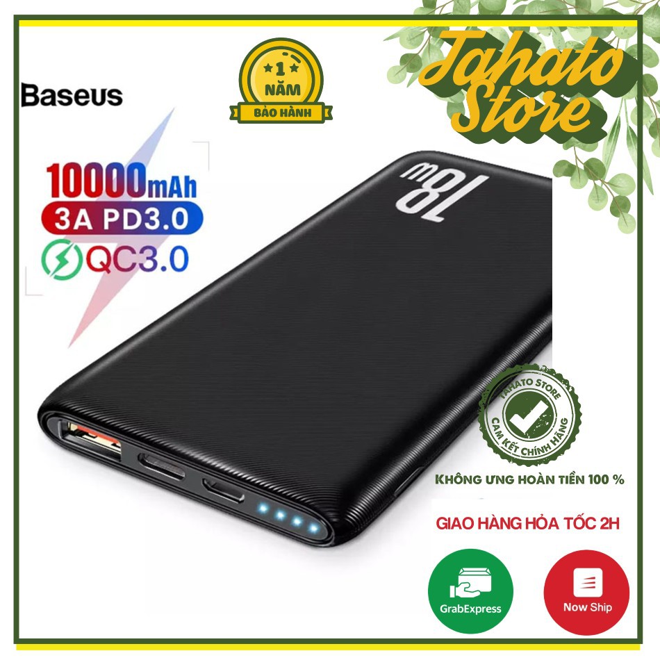 [BH CHÍNH HÃNG 12T ] Pin dự phòng nhỏ gọn Baseus 10000mAh dùng cho iPhone/Samsung/Oppo/ Xiaomi