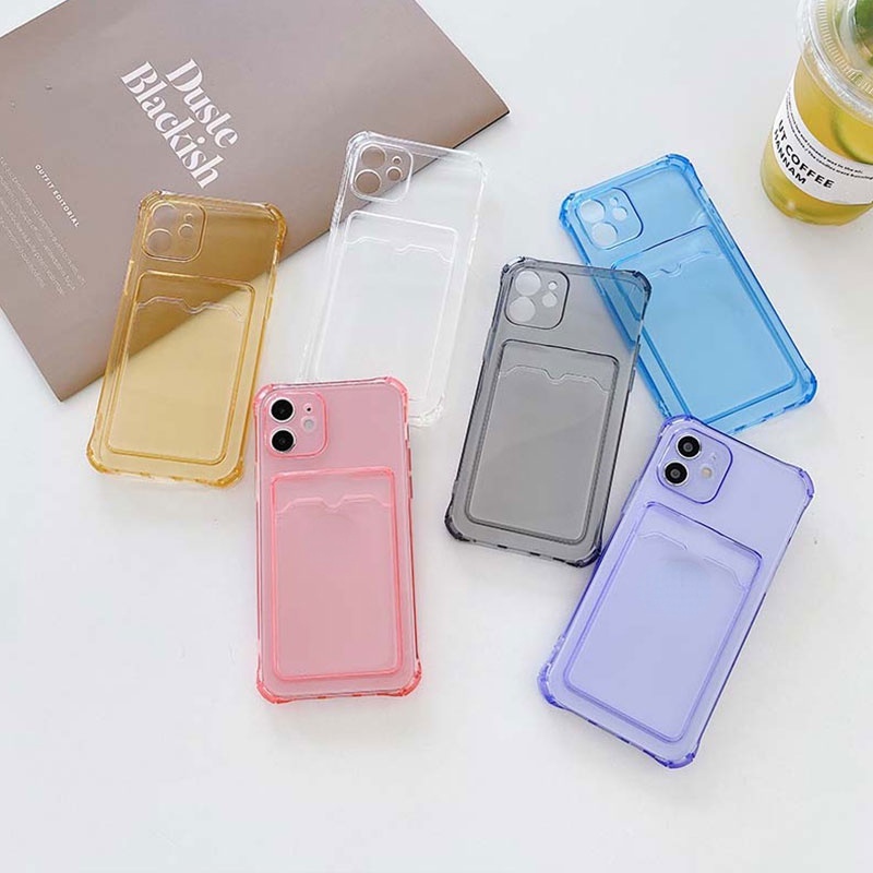 Ốp Điện Thoại TPU Mềm Trong Suốt Chống Bụi Chống Sốc Màu Trơn Có Ngăn Đựng Thẻ Cho iPhone7 8 Plus 11 12 Pro Max X XS XR XSMAX