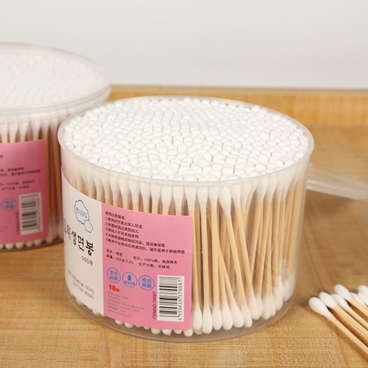 Hộp 500 tăm bông ngoáy tai Hàn Quốc 2 đầu tròn tiện dụng cotton 100% Thân Gỗ youngcityshop 30.000