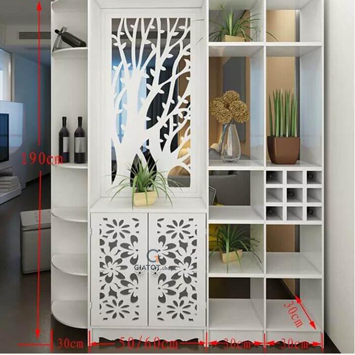 Vách ngăn bình phong có tủ liền kệ góc hình bán nguyệt GT445