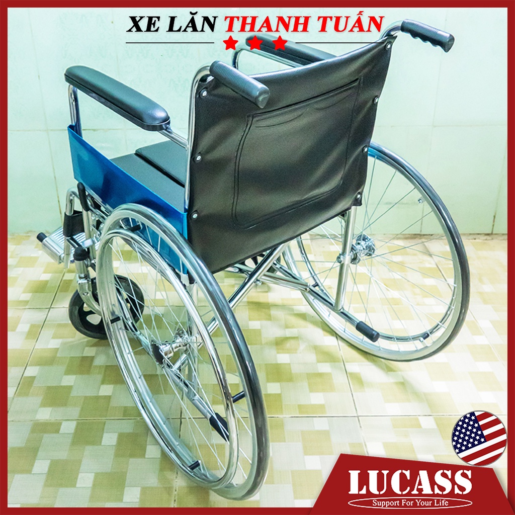 Xe lăn có bô vệ sinh Lucass X8 Khung inox và nệm da cao cấp - Dùng Như 1 Chiếc Xe Lăn đa năng gấp gọn khi di chuyển