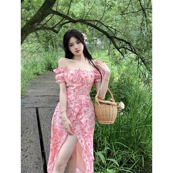 ĐẦM HOA BÈO MIDI XẺ ĐÙI XÉO HỒNG