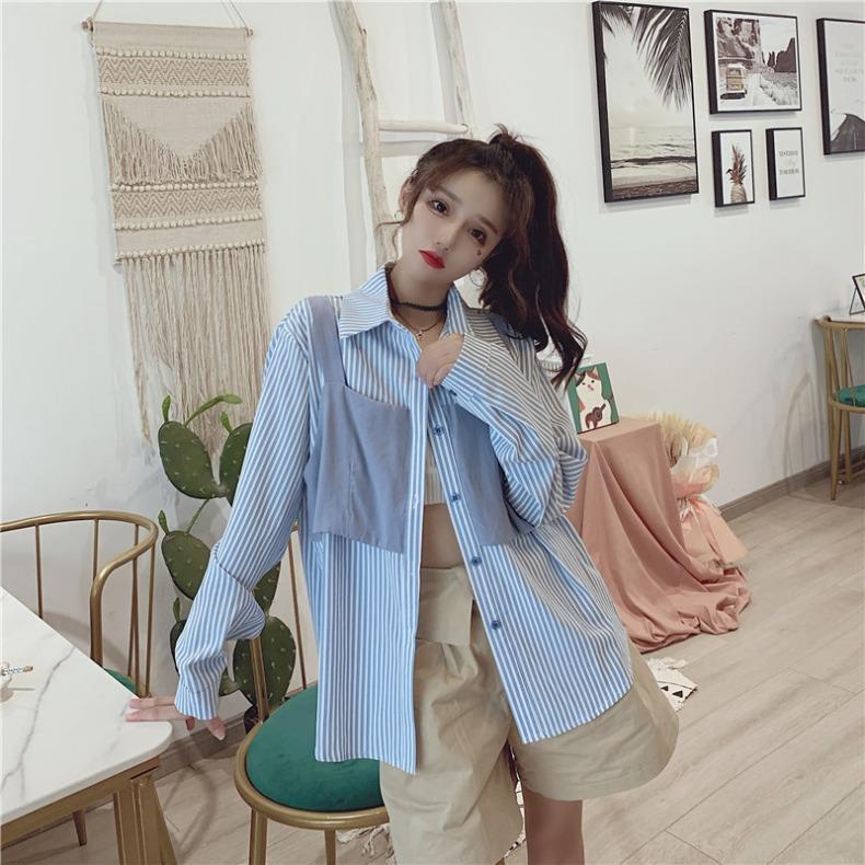 Áo thun dài tay giả hai lớp thiết kế mới thời trang theo phong cách vintage dành cho nữ