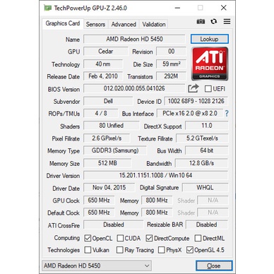 Card man hình AMD Radeon HD 5450.