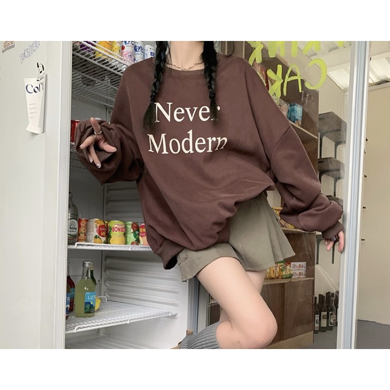 Áo sweater nỉ nam nữ form rộng chất nỉ bông 2 lớp dày đẹp in hình never