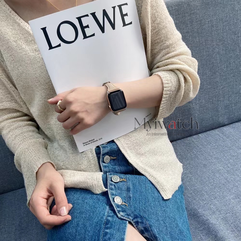 Dây Đeo Bằng Da Mỏng Màu Kẹo Cho Đồng Hồ Thông Minh Apple Watch Series 7 6 SE 5 4 3 2 1 41mm 45mm 40mm 44mm 42mm 38mm