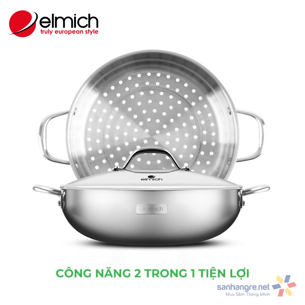 Chảo lẩu kèm xửng hấp đa năng Inox liền khối Elmich Trimax CZ EL-3832 size 28cm