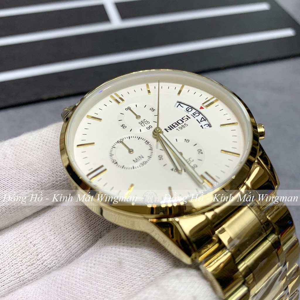 Đồng hồ nam NIBOSI 1985  dây thép không gỉ mạ vàng ánh kim, mặt kính chống xước, chống nước, bảo hành 3 năm | BigBuy360 - bigbuy360.vn