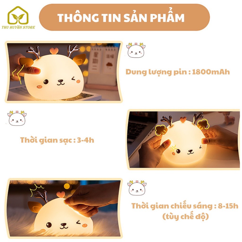 💖 Đèn Ngủ Silicon Hình Dáng Tuần Lộc Dễ Thương Có Điều Khiển Từ Xa - Đèn Decor Trang Trí Thay Đổi 20 Màu Sáng Liên Tục 💖