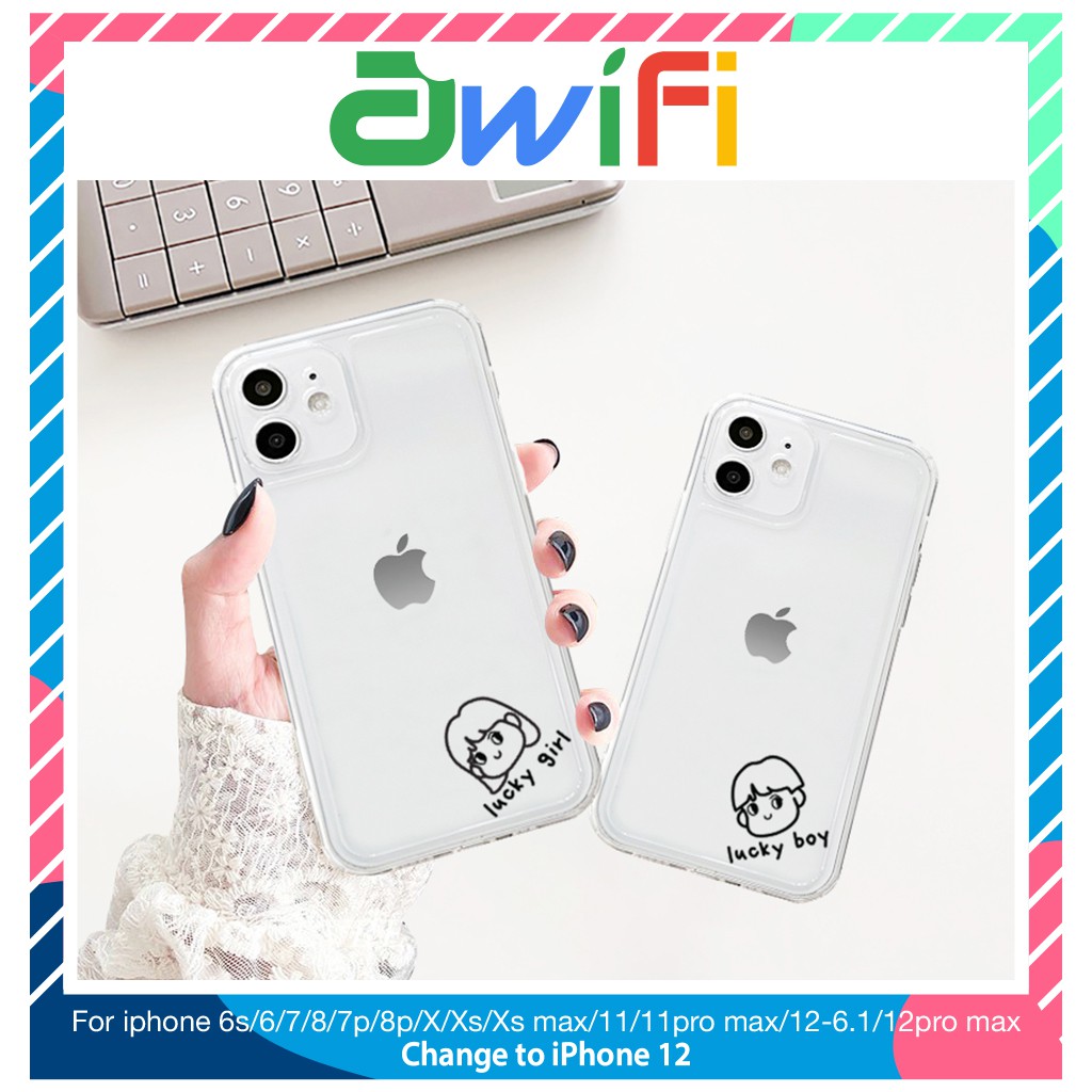 Ốp lưng iphone trong cạnh vuông BVC lucky 6splus/7/7plus/8/8plus/x/xr/xs/11/12/pro/max/plus/promax-Awifi F3-1