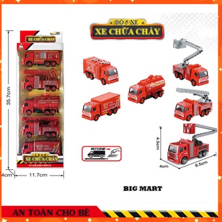 Bộ 5 xe đồ chơi kim loại cho bé xe công trình xe chở rác xe chữa cháy