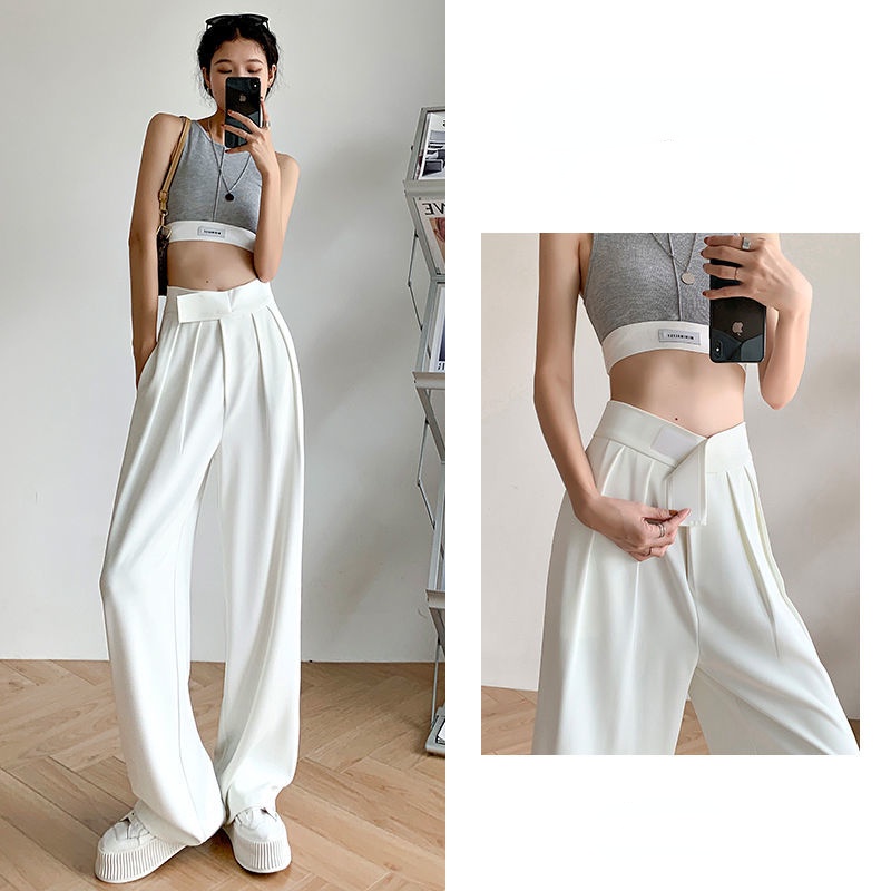 Quần Dài Lưng Cao Ống Rộng Vải Lụa Mát Thời Trang Mùa Hè Cho Nữ