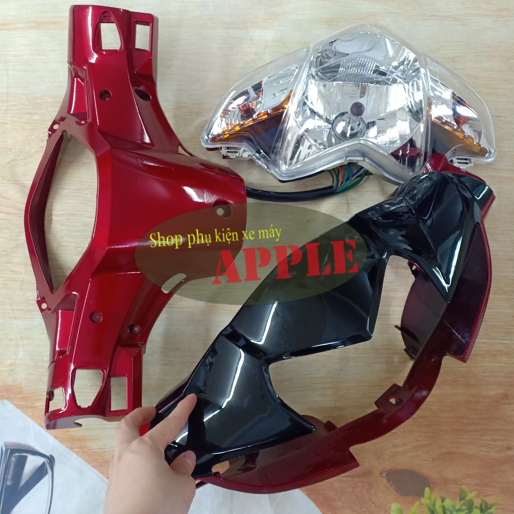 Bộ đầu đèn xe Wave RSX 110 đời 2010 đến 2012 gồm 4 món: ốp đầu trước sau,gáy và pha đèn có bóng