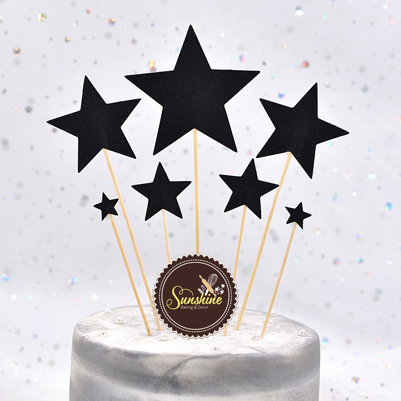 7 Que Cắm Giấy Tim Sao Nhũ Trang Trí Bánh Sinh Nhật Nhiều Mẫu 21 cm