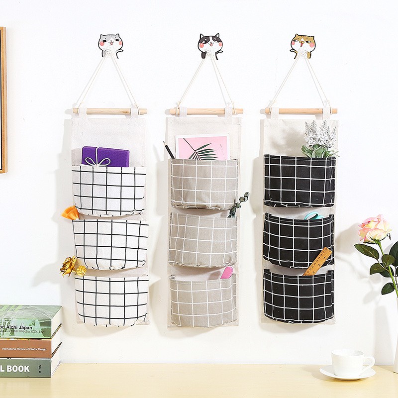 Túi vải canvas treo tường 3 tầng nhiều ngăn đựng đồ cá nhân đa năng tiện dụng ChiChi TV18
