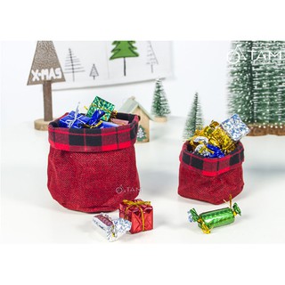 [NOEL-GIÁNG SINH-CÓ HỎA TỐC] Bộ 2 túi đựng kẹo Noel vải đỏ viền caro X-TDK-01