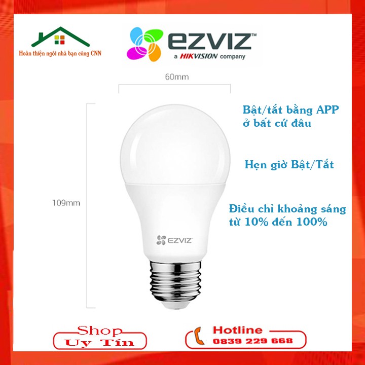 Bóng đèn Led thông minh wifi Ezviz LB1 điều khiển qua app, Cài Đặt Dễ Dàng - hính hãng BH24T ( smart light home Led Rgb)
