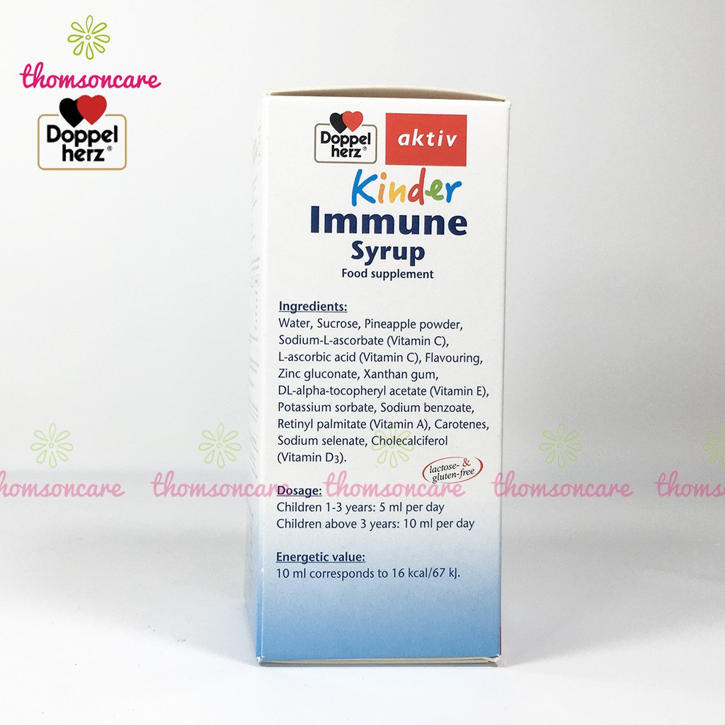 Siro tăng sức đề kháng cho bé Kinder Immune -  Doppelherz Aktiv Đức, tăng miễn dịch với multi vitamin và kẽm