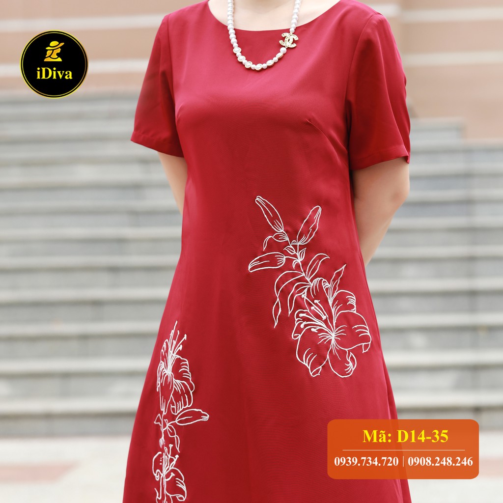 Đầm suông trung niên cao cấp iDiva D14-35 chất liệu lụa cao cấp, bigsize phù hợp u50 dự tiệc & dạo phố