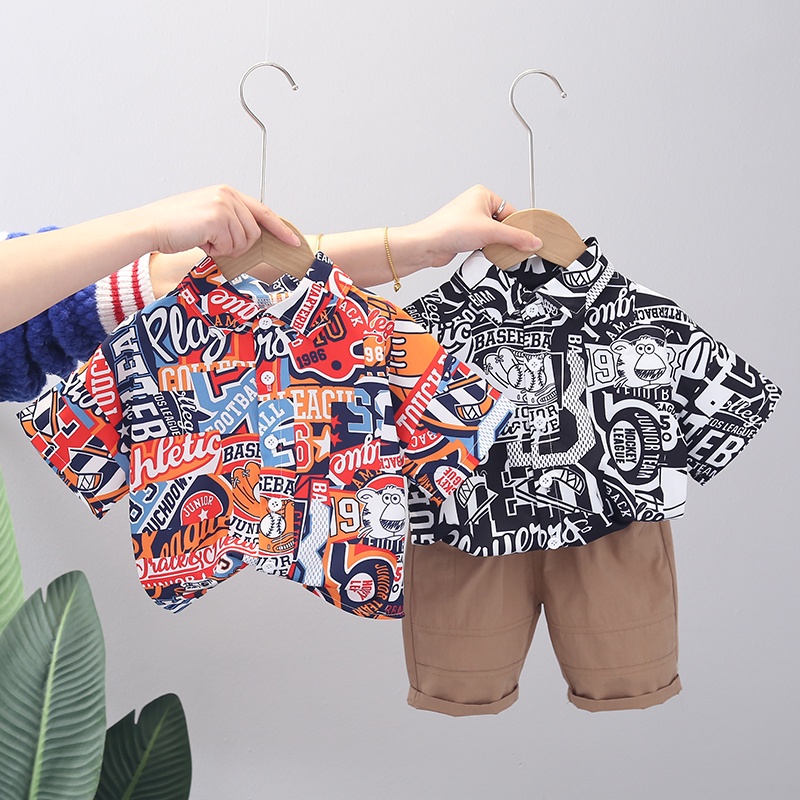 Bộ Áo Thun Tay Ngắn + Quần Short Cotton Màu Trơn In Họa Tiết Da Báo Thời Trang Mùa Hè Cho Bé Kích Thước 80-120cm