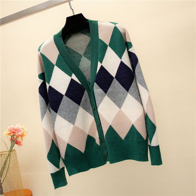 ÁO KHOÁC LEN CARDIGAN HỌA TIẾT HÌNH THOI