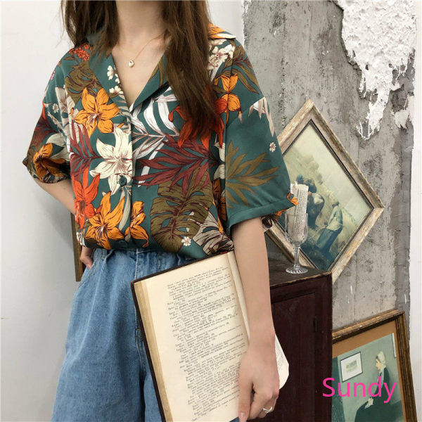 Áo Sơ Mi Chất Chiffon Hoạ Tiết Hoa Phong Cách Retro Cho Nữ