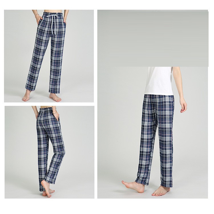 Quần mặc nhà cotton dáng suông kẻ sọc