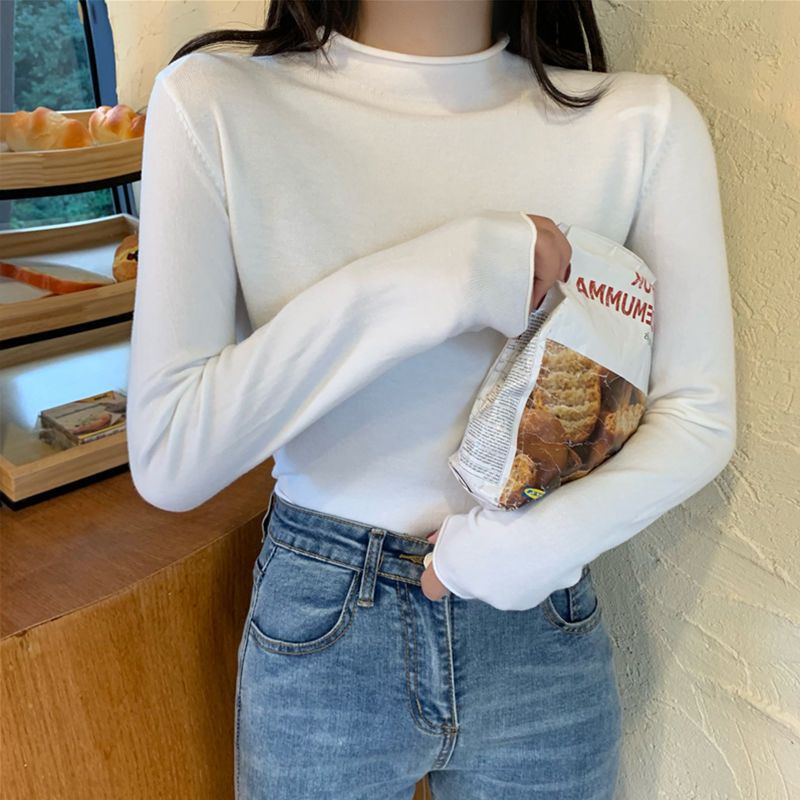 Áo Sweater Dệt Kim Cổ Cao Dáng Ôm Hàng Quảng Châu Loại 1 Thời Trang Thu Đông Cho Nữ Áo Giữ Nhiệt Nhiều Màu Sắc