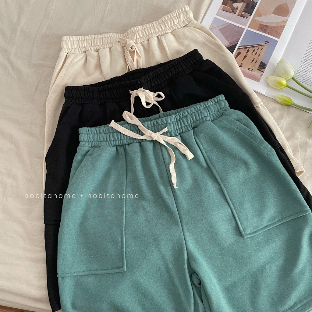 NOBITA HOME - Quần short lưng chun nỉ thun da cá 7740
