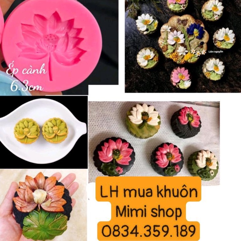 Mặt hoa sen silicon kèm cành trang trí xôi, bánh, thạch..