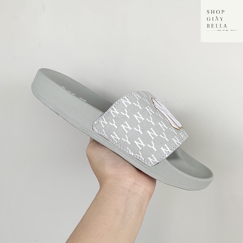 Dép Quai Ngang Nam Nữ 𝗠.𝗟.𝗕 𝗡𝗬 Unisex Siêu Hot Trend đủ size [ Fullbox + Hỗ trợ đổi size ] - Logo Thêu Màu Xám