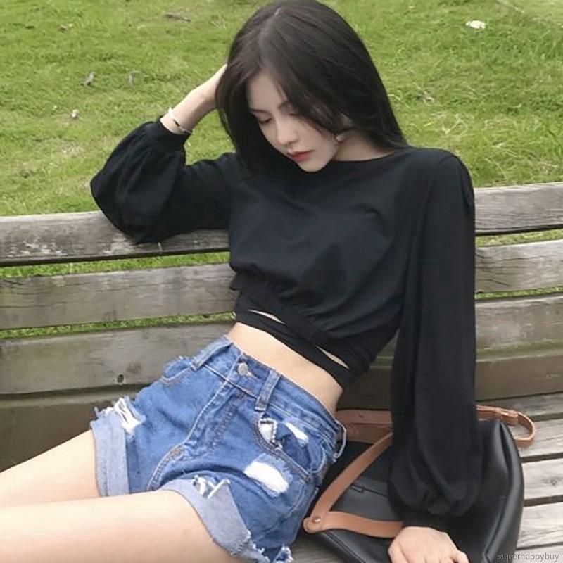 Áo tay dài màu trơn kiểu dáng đơn giản dành cho bạn nữ