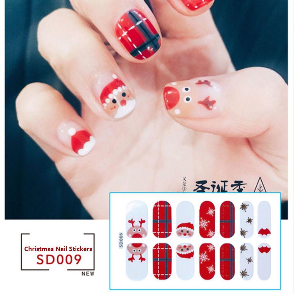 DIACHAVN Sticker Dán Móng Chống Thấm Nước Họa Tiết Hoạt Hình Phong Cách Giáng Sinh