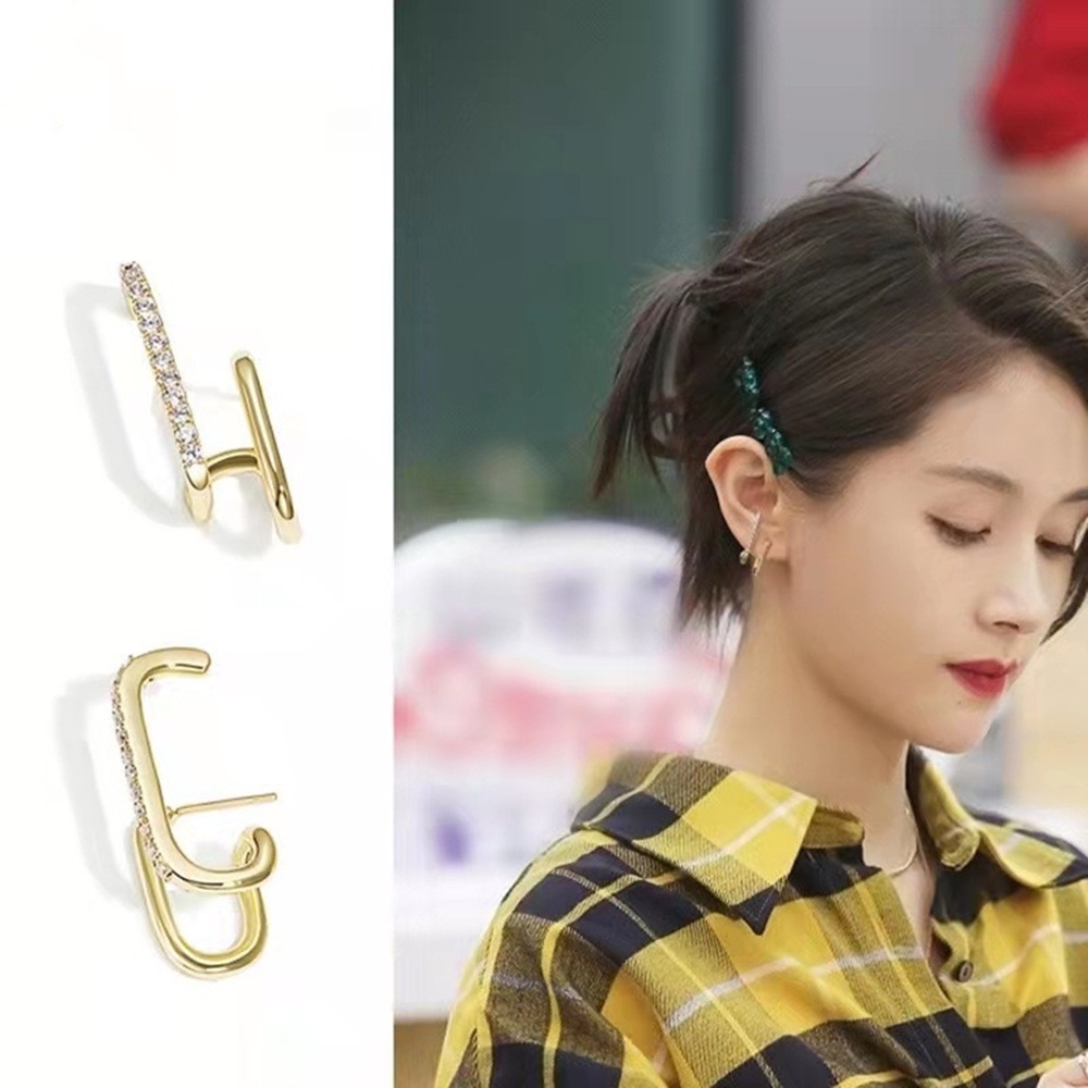 Bông Tai Đính Kim Cương Một Bên Màu Vàng Thời Trang Hàn Quốc Cho Nữ