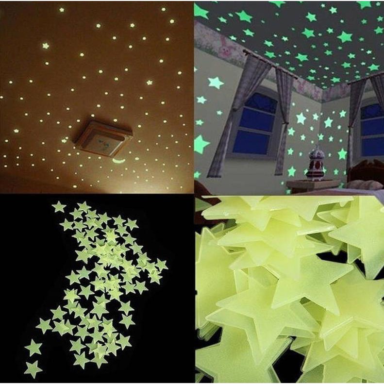 Set 100 ngôi sao 3D phát sáng xinh xắn trang trí phòng bé yêu