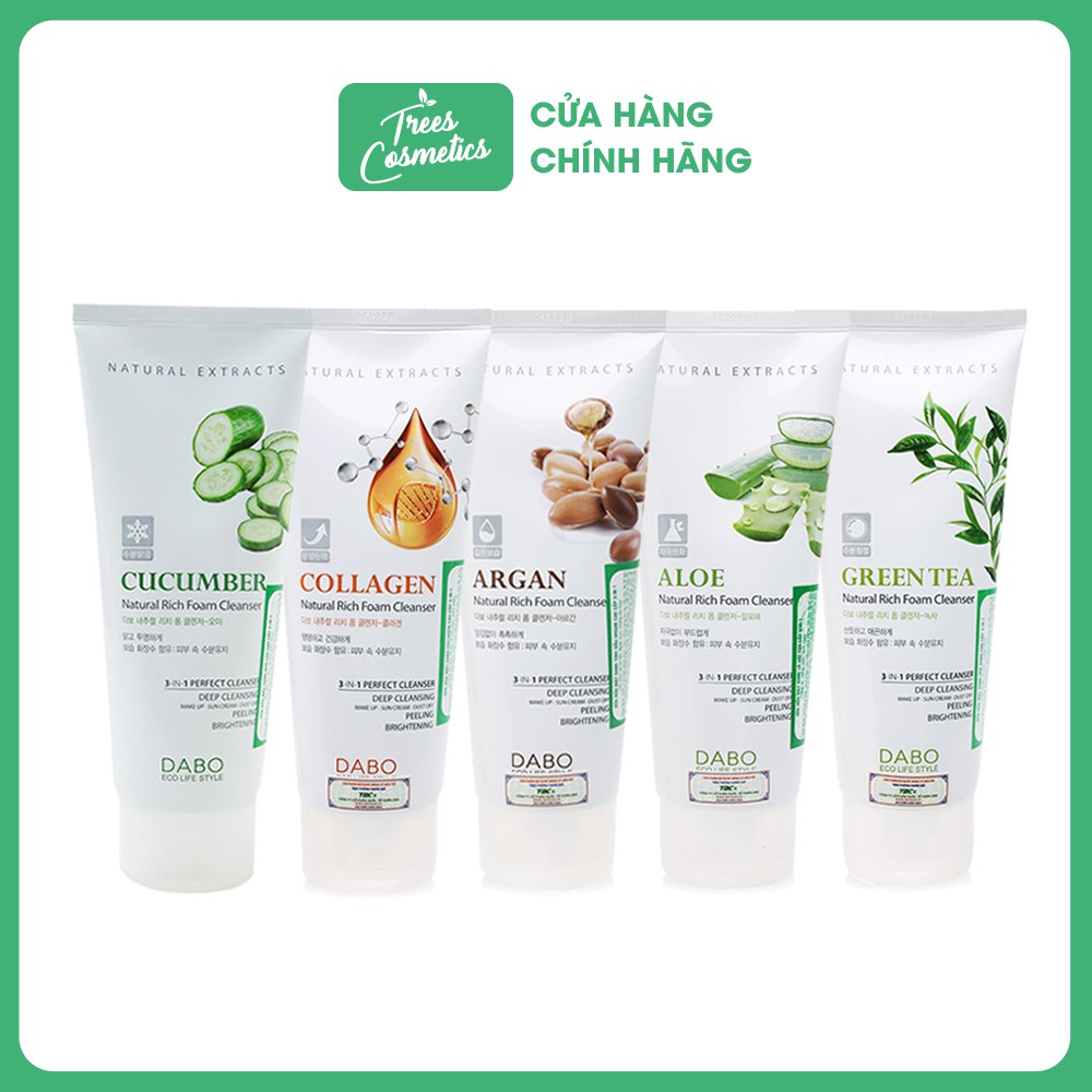 Sữa Rửa Mặt Thiên Nhiên Cao Cấp 3 in 1 Dabo Natural Rich Foam Cleanser 180ml - Hàn Quốc Chính hãng