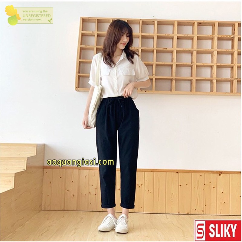 Quần đũi lưng thun dạng baggy 2 màu đen, trắng size S,M AQGS MT913 rẻ đẹp chuẩn store hàn quốc freeship 50k