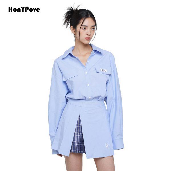 Honypove Bộ Áo Sơ Mi + Chân Váy Thiết Kế Đơn Giản Ngọt Ngào