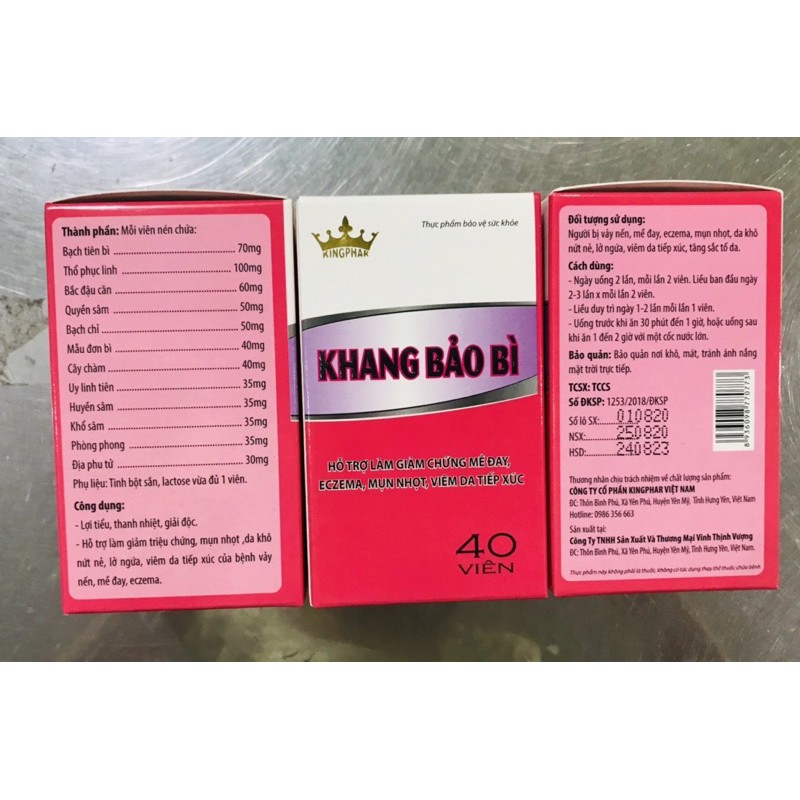 KHANG BẢO BÌ Kingphar -Hộp 40 viên -Dùng cho các trường hợp bị mề đay, mẩn ngứa, dị ứng, viêm da