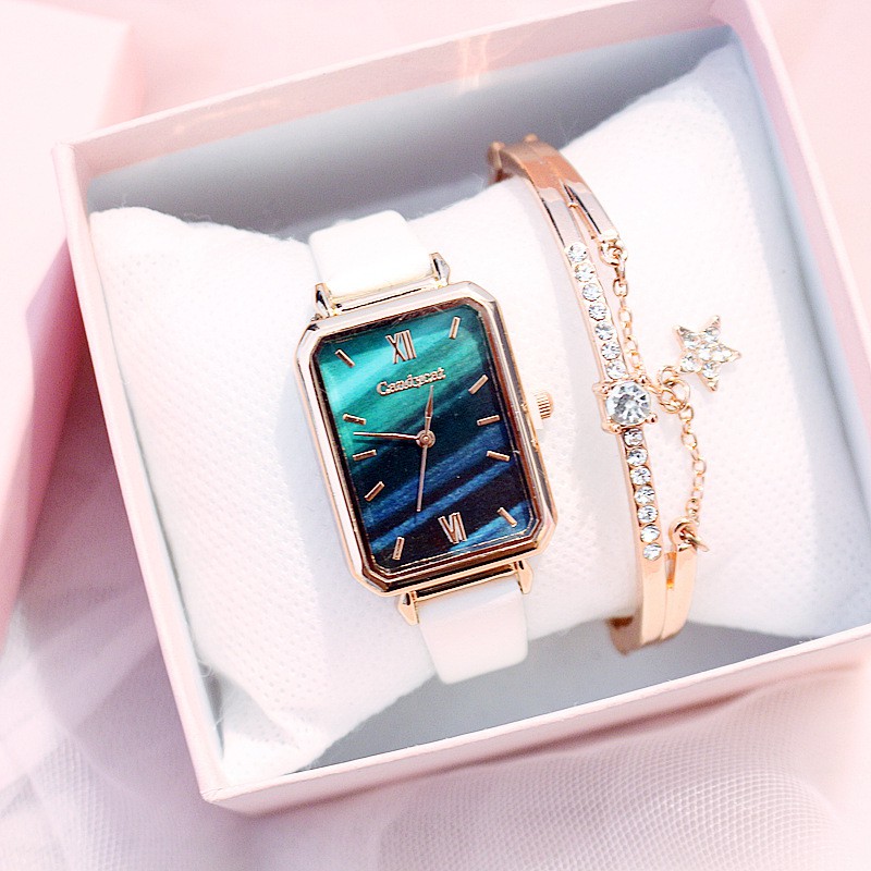 Đồng hồ nữ thời trang Cadycat dây da mặt chữ nhật ám xanh cực đẹp, 6 màu dể dàng phối đồ ( Mã: CDC03 )
