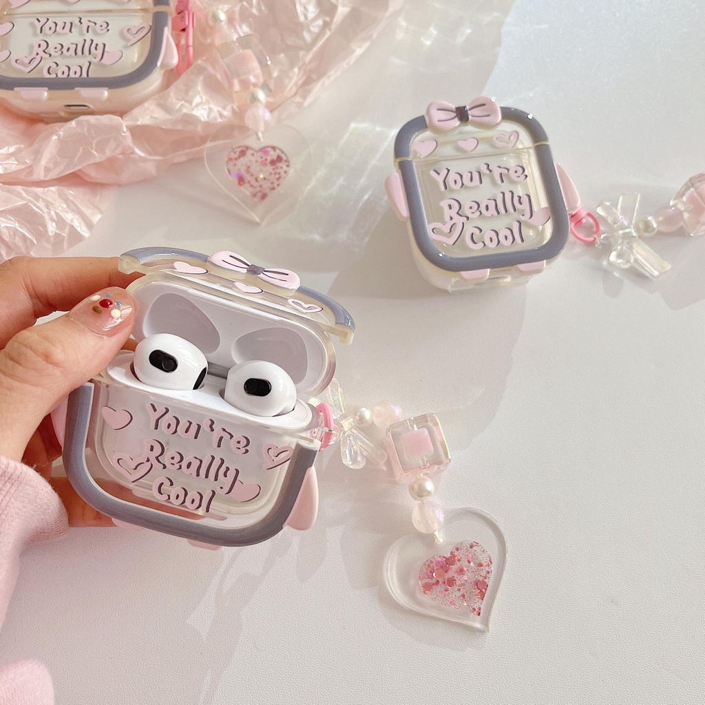 Vỏ Bảo Vệ Hộp Sạc Tai Nghe Bluetooth AirPods 1 2 pro gen3 2021 Bằng Silicon Tpu Mềm Trong Suốt Đính Nơ 3D Màu Xám Đơn Giản