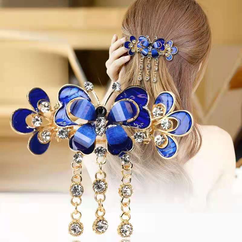 Kẹp tóc Haimeikang hình nơ đính đá tua rua kiểu Phong Thủy cổ điển thanh lịch khí chất